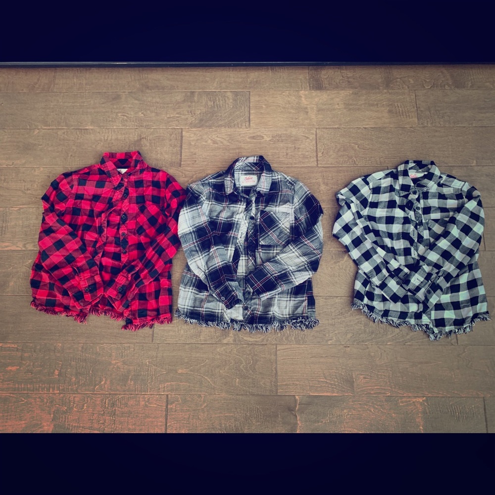 Justice Plaid Button Down Tops